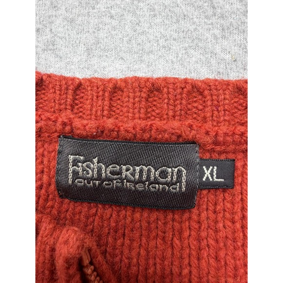 Fisherman Out of Ireland Mens XL Wool Quarter Zip Sweater Red Knit Pullover - Picture 4 of 14